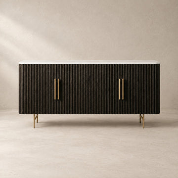 Rural Marble-Top Oak Sideboard Cabinet