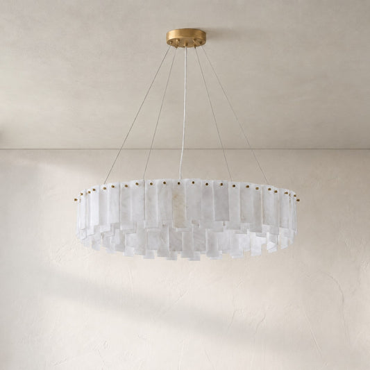 Staggered Alabaster Slice Drum Chandelier, 31.5 Inch