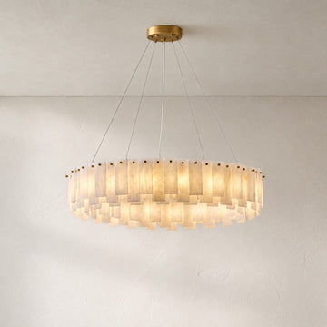 Staggered Alabaster Slice Drum Chandelier, 31.5 Inch