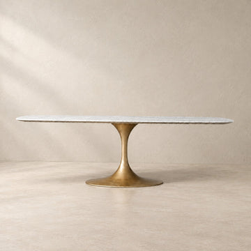 Steel Base Marble Surface Dining Table