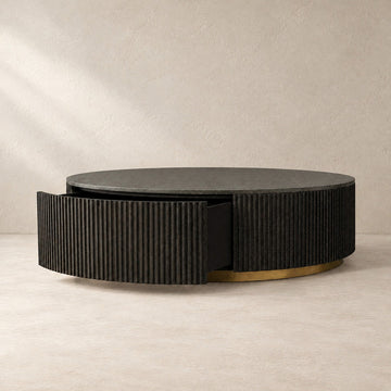 Stone Top Round Storage Coffee Table