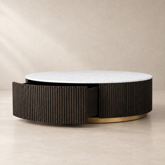 Stone Top Round Storage Coffee Table