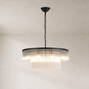 Striped Column Black Drum Chandelier