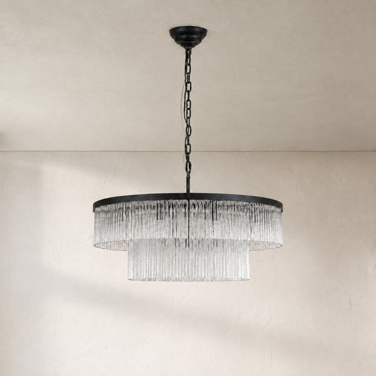 Striped Column Black Drum Chandelier