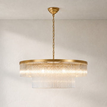 Striped Column Gold Tiered Chandelier