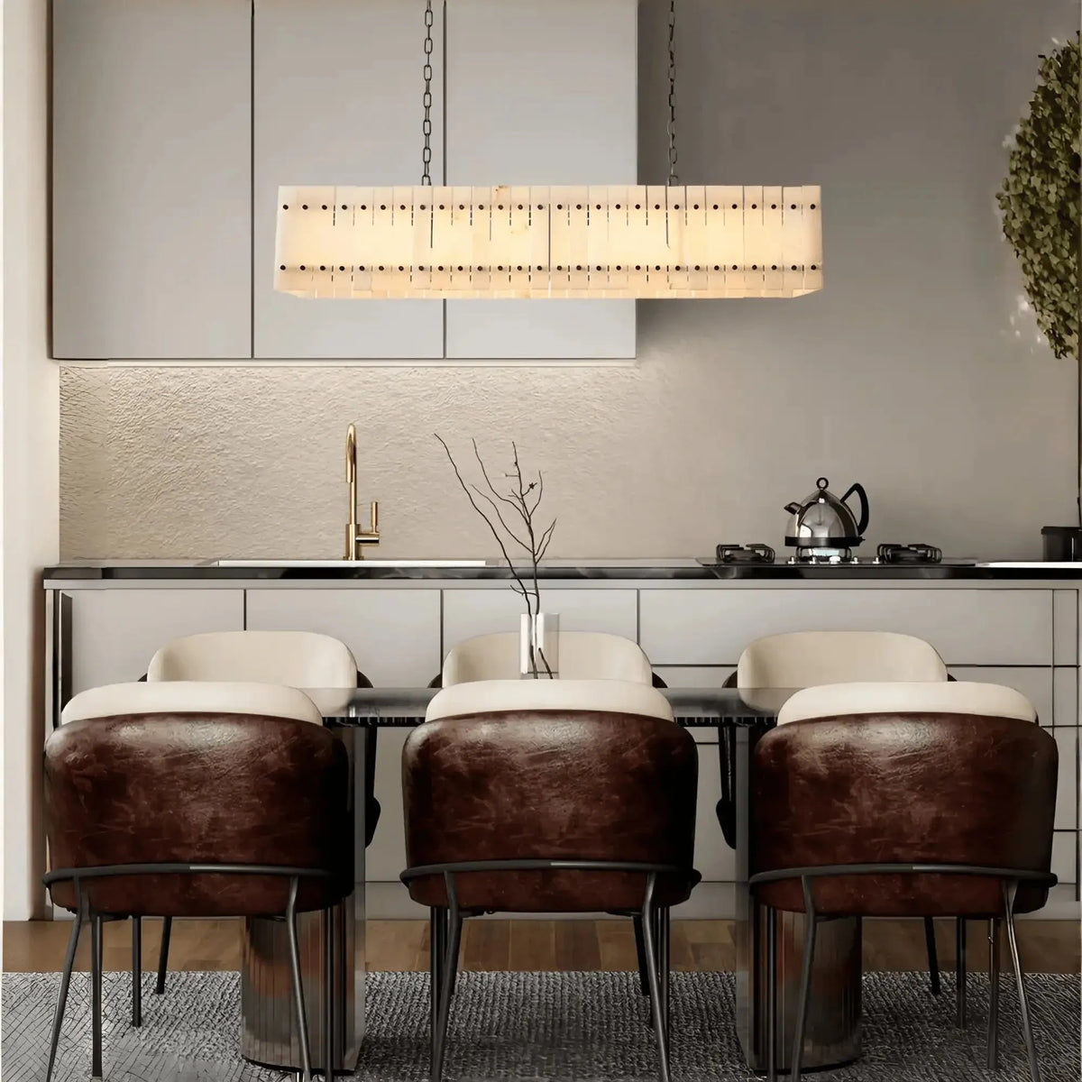 Sun Marco Alabaster Linear Chandelier 54" 72" - Lamer Lighting