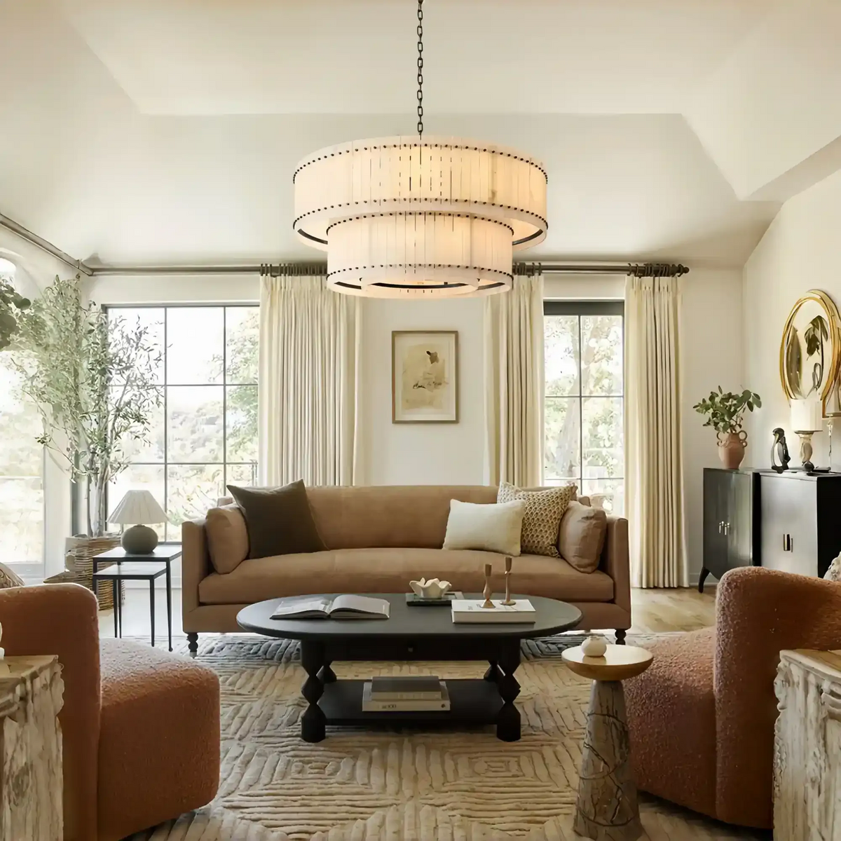 Sun Marco Alabaster Round Tiered Chandelier-Lamer Lighting