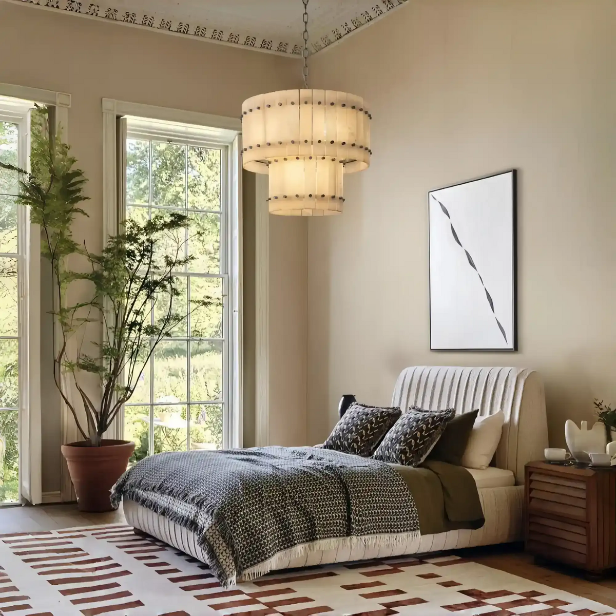 Sun Marco Alabaster Round Tiered Chandelier-22"-Bronze-Lamer Lighting