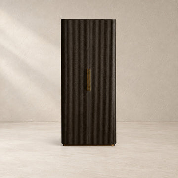 Tall Reeded Oak Storage Cabinet with Doors