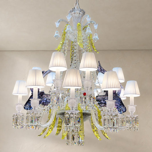 Traditional Blue Crystal 6-Light Candle Chandelier, 29.5 Inch