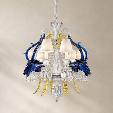 Traditional Blue Crystal 6-Light Candle Chandelier, 29.5 Inch