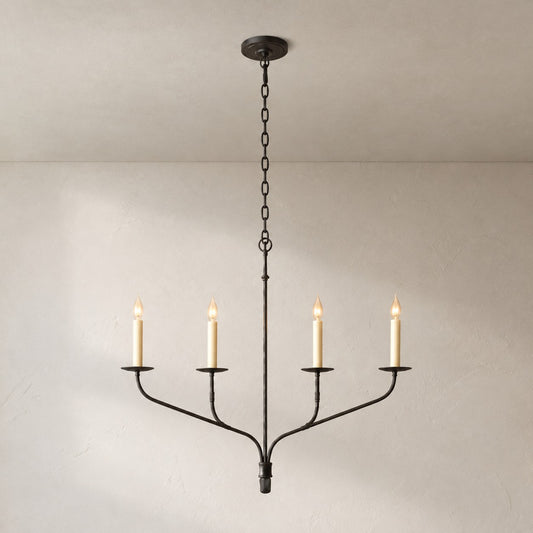 Traditional Gilded Iron 4-Light Linear Chandelier, 36 Inch