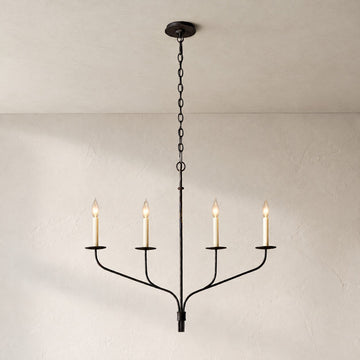 Traditional Gilded Iron 4-Light Linear Chandelier, 36 Inch
