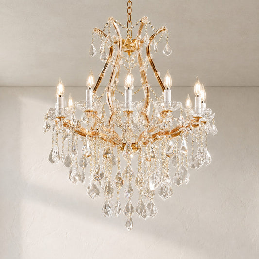 Traditional Gold Crystal 12-Light Chandelier, 28.3 inch