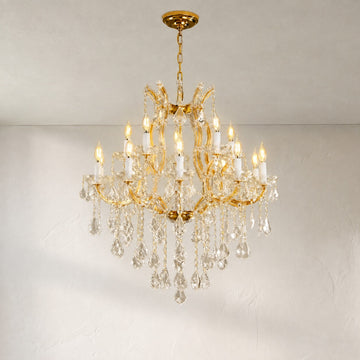 Traditional Gold Crystal 15-Light Tiered Chandelier, 30 inch