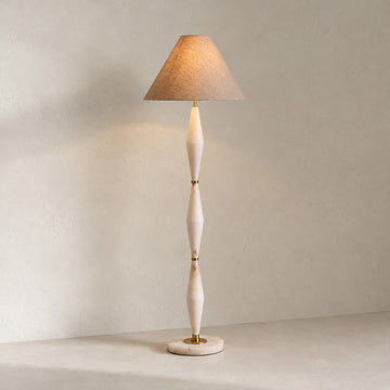 Transitional Alabaster Brass Tapered Shade Floor Lamp