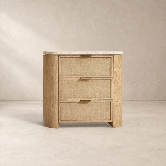 Travertine Top Oak Bedside Table