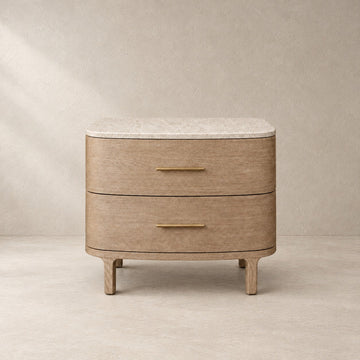 Two-Drawer Marble Top Bedside Table With Brass Pulls