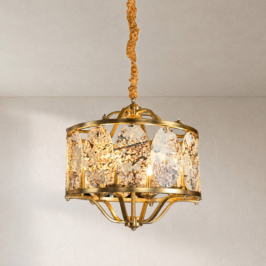 Vintage Snowcrest White Stone 6-Light Lantern Chandelier, 25.6 Inch