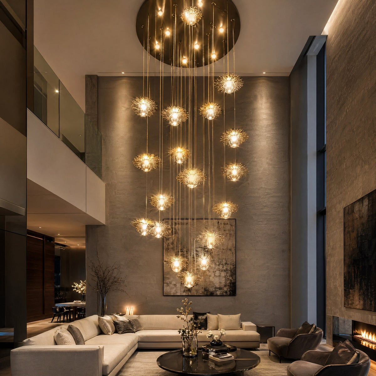 Glass Chandelier in a dining room