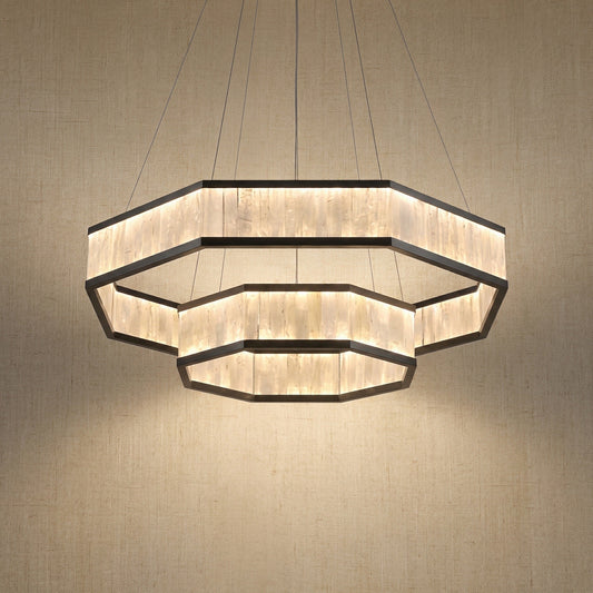 Natural Stone Pendant Light in gold