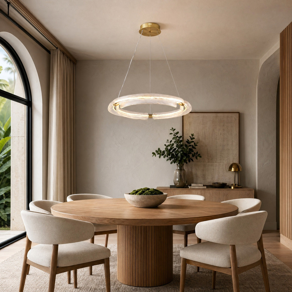 Glass Chandelier in a dining room