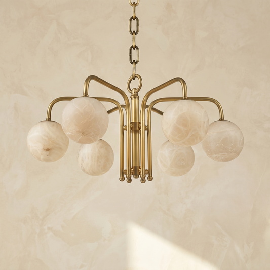 Brass 6-orb Alabaster Pendant Light — D730 — mra-brass-6-orb-70037-d730-dark