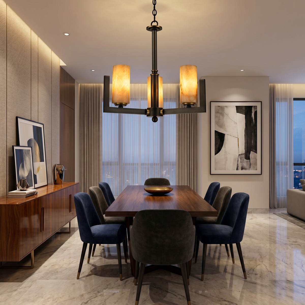 Cylinder 3-arm Alabaster Pendant Light — D520 — mra-cylinder-3-arm-91067-d520-scene-1