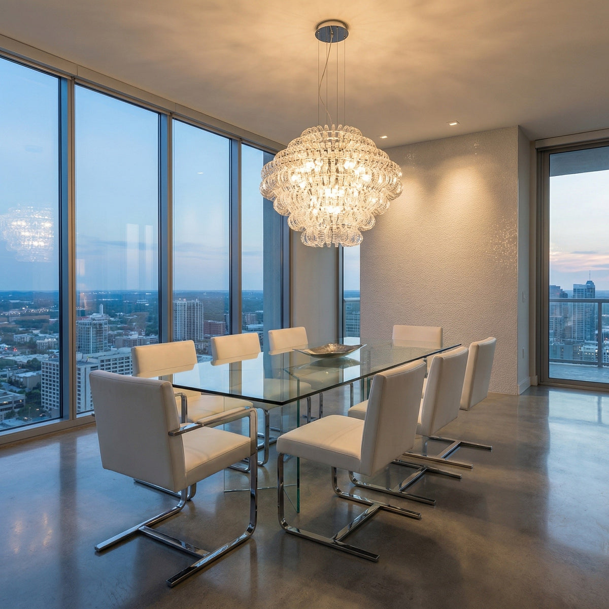 Modern Glass Chandelier in a foyer