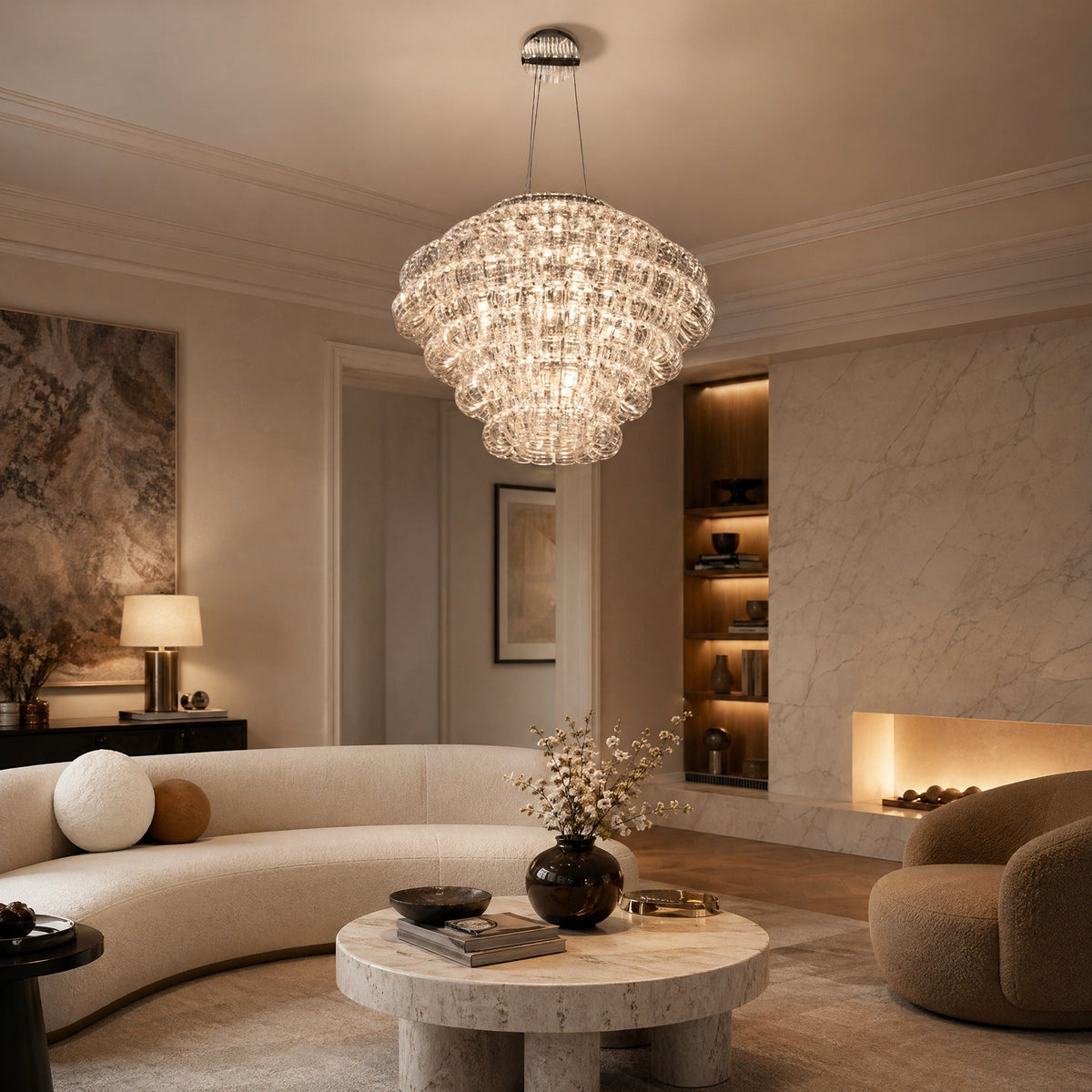Modern Glass Chandelier in a dining room
