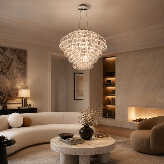 Modern Glass Chandelier in a dining room
