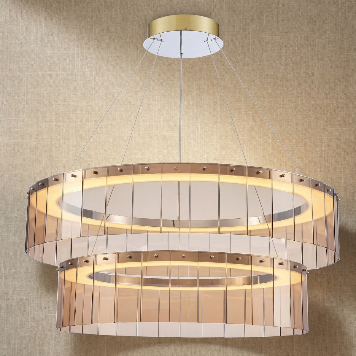 Yiosi Series Double Tier Glass Pendant Light - 39" (Dia 1000mm)