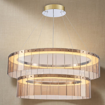 Yiosi Series Double Tier Glass Pendant Light - 39" (Dia 1000mm)