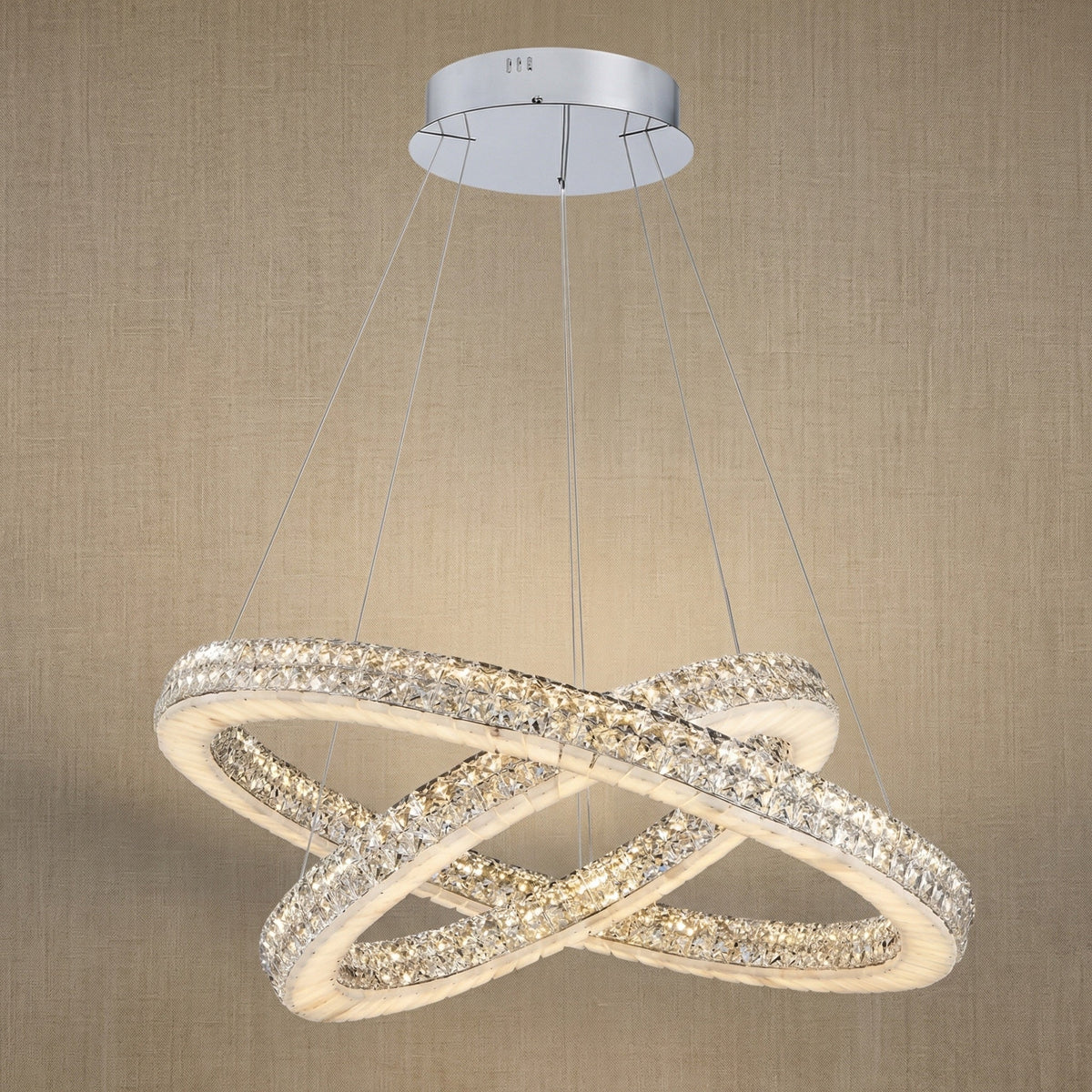 Yiosi Vera 2-tier nested crystal & alabaster chandelier with chrome finish — modern dining pendant