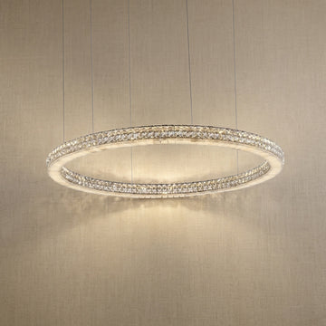 Yiosi Vera 39 inch crystal & alabaster ring chandelier with chrome finish — modern dining pendant