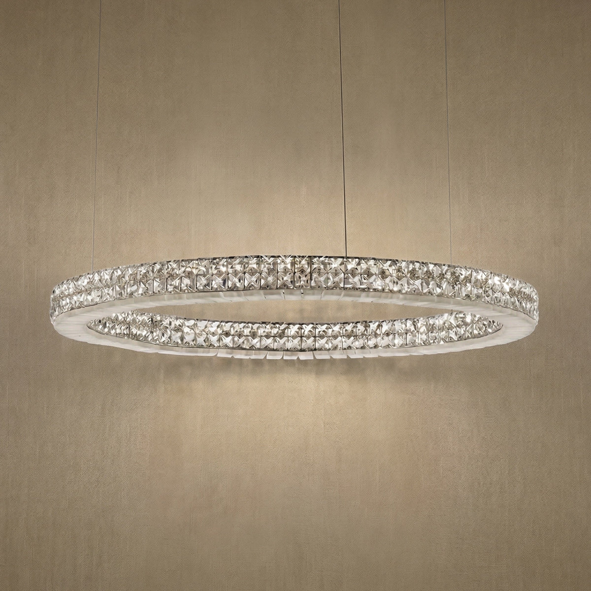 Yiosi Vera 31 inch crystal & alabaster ring chandelier in modern American dining setting
