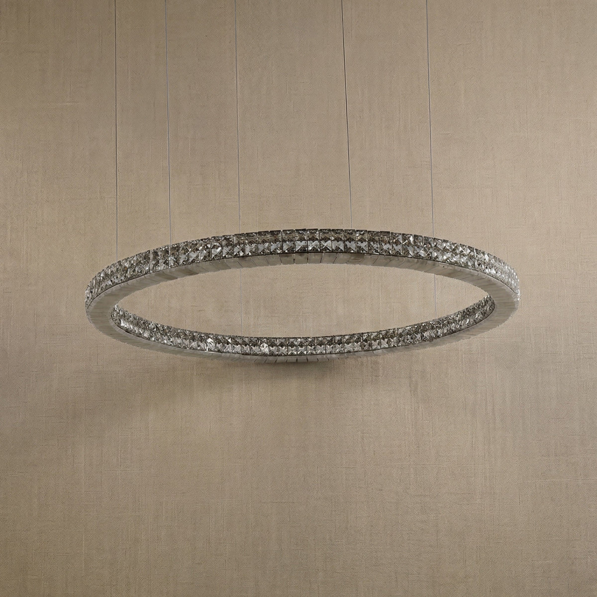 Yiosi Vera 39 inch crystal & alabaster ring chandelier in modern American dining room