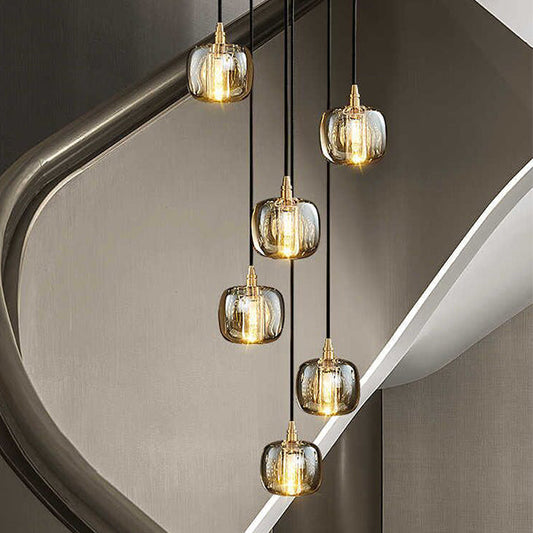 Lamer Lighting Grand Cascade Glass Orb Chandelier - American transitional great room with cathedral ceiling